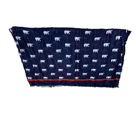 Womens Rectangle Scarf Wrap Navy Blue Polar Bear Red Stripe Border Lightweight - Picture 5 of 6
